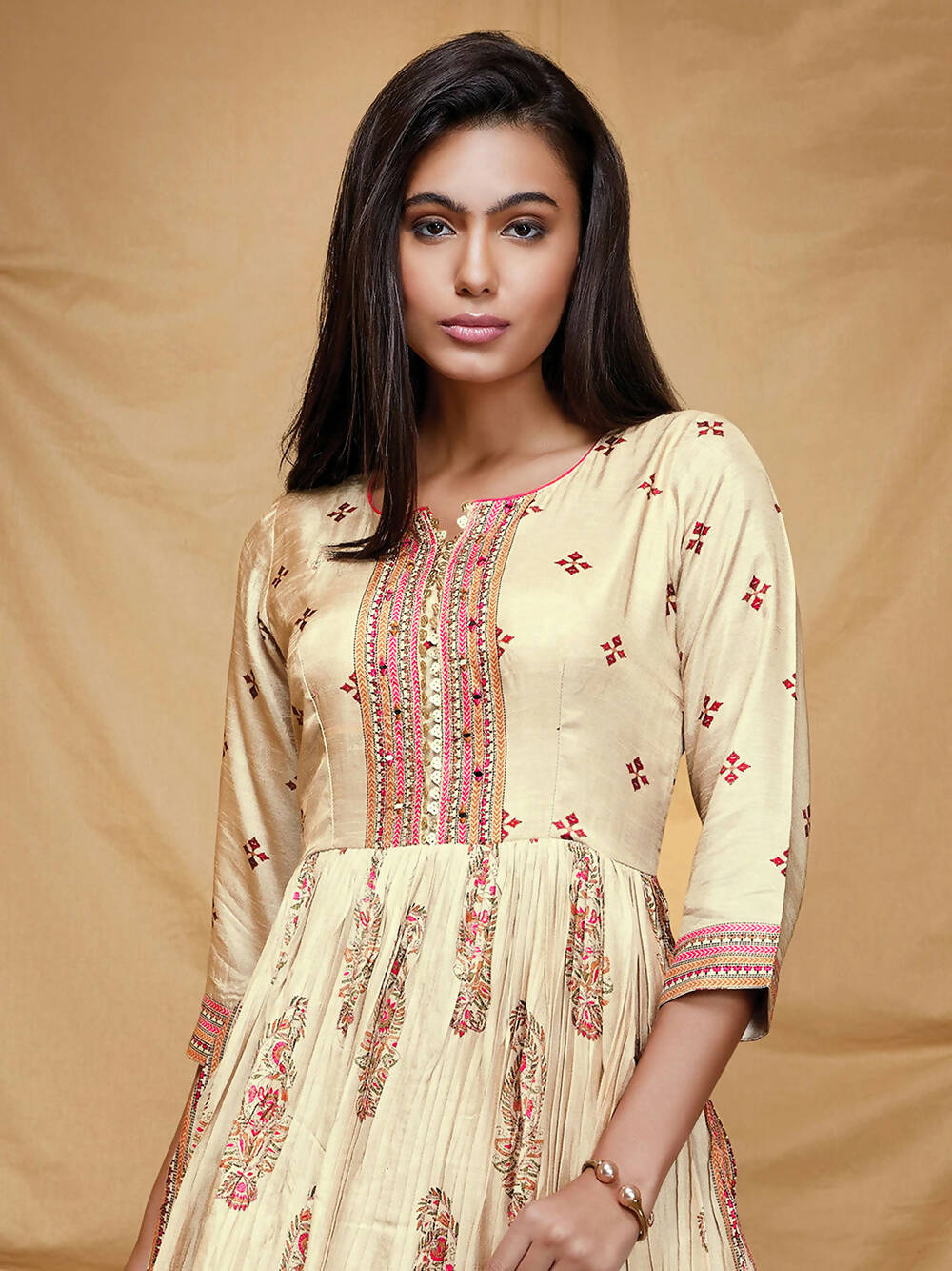Designer casual Offwhite Dola Silk Gown - Anbazaar