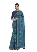 Blue Organza Weave Floral & Geomertic Saree With Blouse Piece - Norita Avyaan