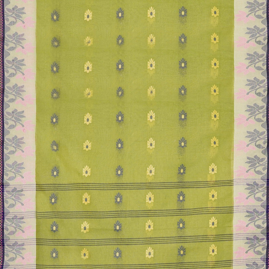 Exclusive Collection 100% Pure Cotton Light Green Tant Saree With Hand Weaving Work