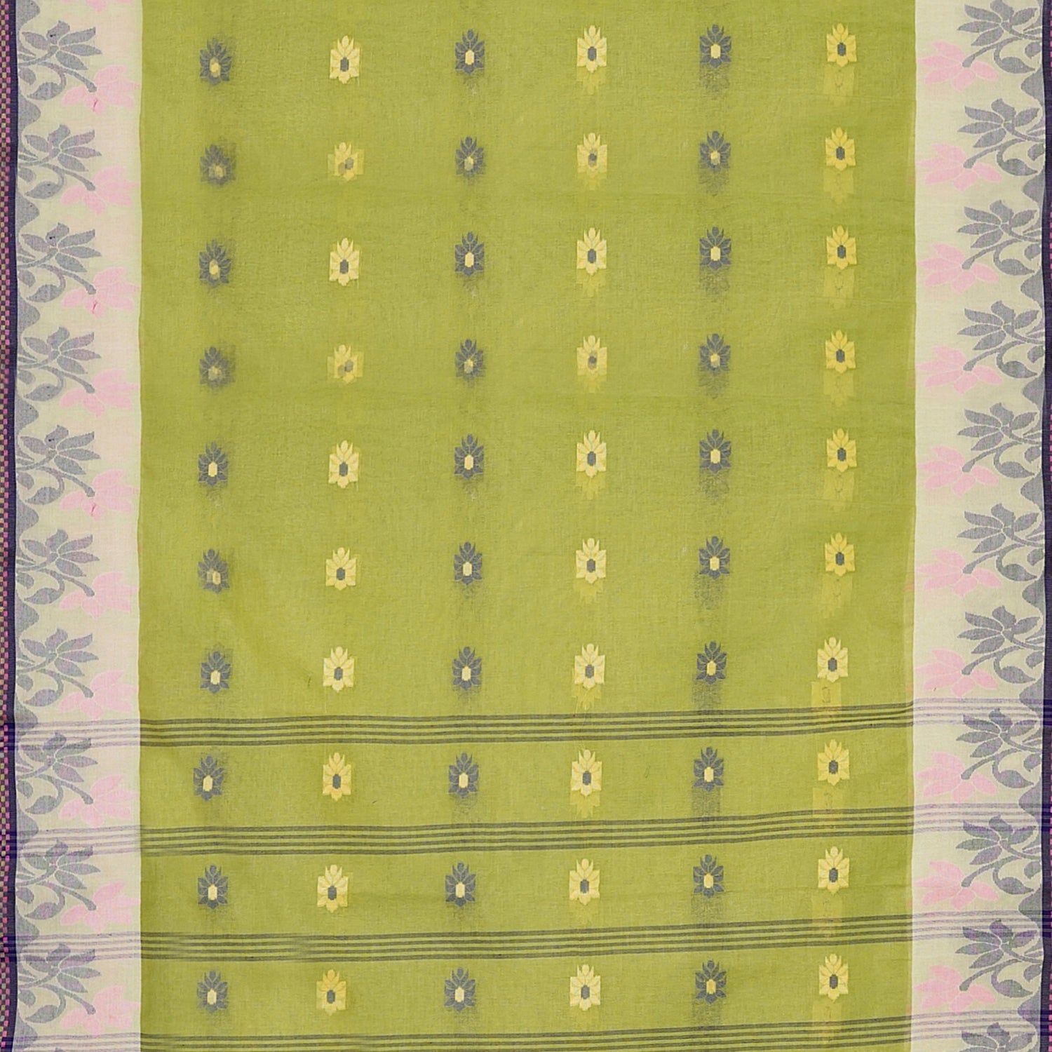 Exclusive Collection 100% Pure Cotton Light Green Tant Saree With Hand Weaving Work