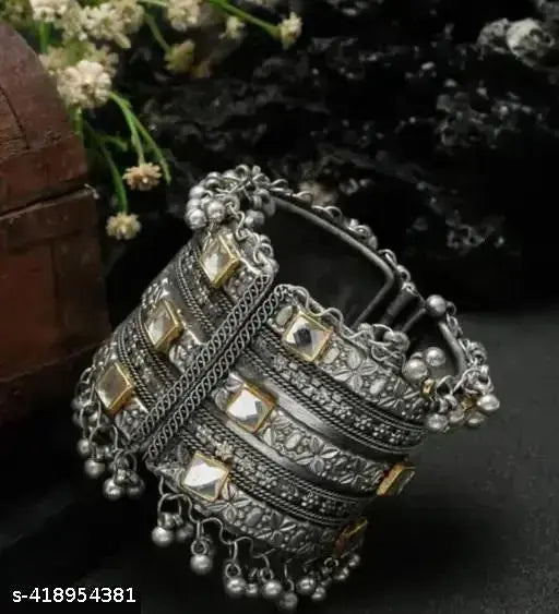 Tehzeeb Creations Women's Oxidised Afghani Style Bangle (Kadha) With Ghungroo