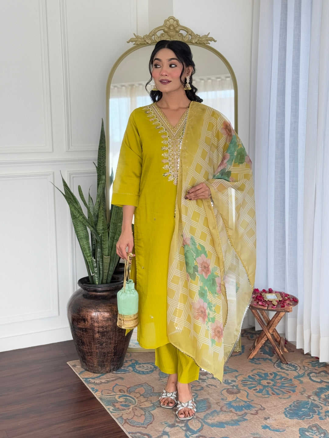 The52 Beautiful Embroidery Work with Viscose Fabric Straight Kurta, Pant and Dupatta Set