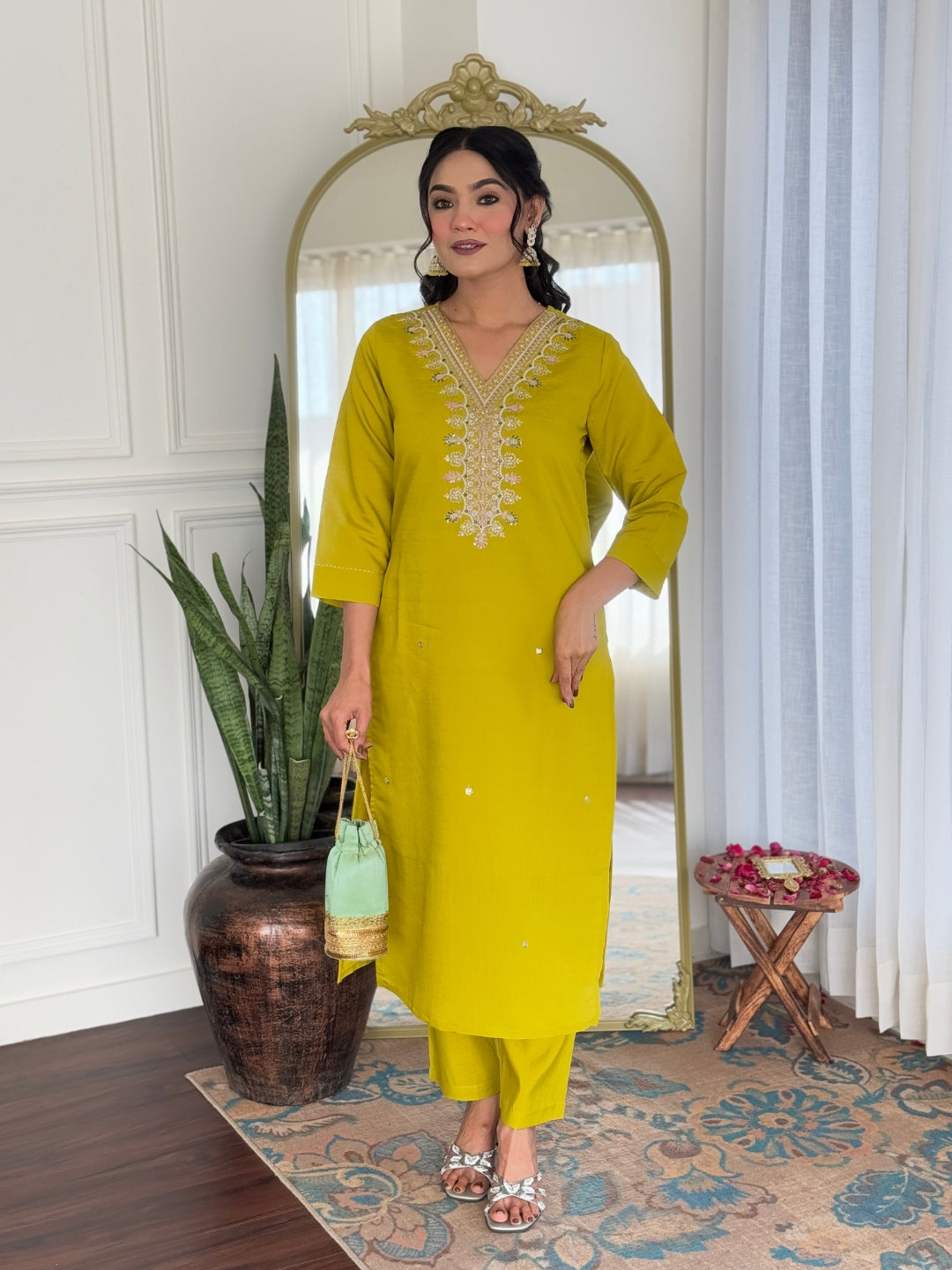 The52 Beautiful Embroidery Work with Viscose Fabric Straight Kurta, Pant and Dupatta Set