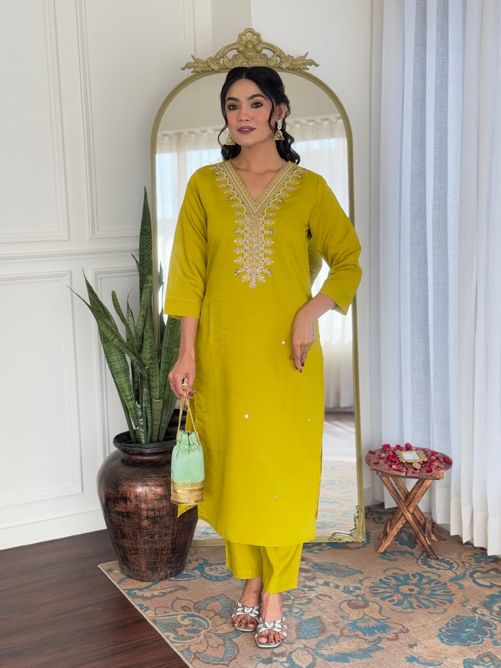 The52 Beautiful Embroidery Work with Viscose Fabric Straight Kurta, Pant and Dupatta Set