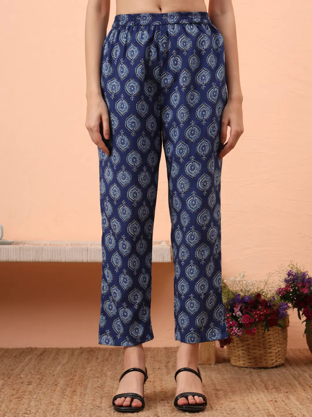 Yufta Blue Cotton Maternity A-Line Kurta Pant Set