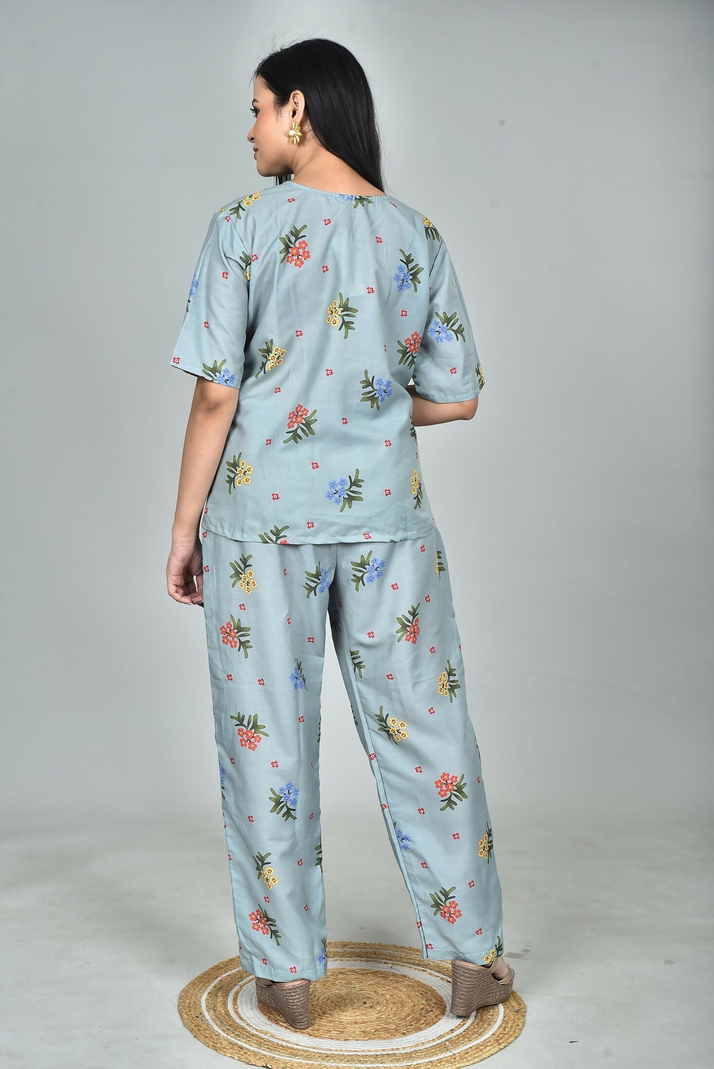 Morchari Digital Print Semi Muslin Co-Ord Set Top & Trouser-Multicolor