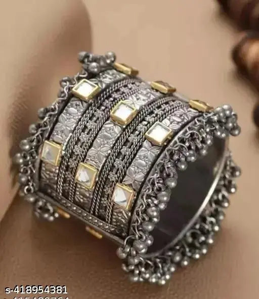 Tehzeeb Creations Women's Oxidised Afghani Style Bangle (Kadha) With Ghungroo