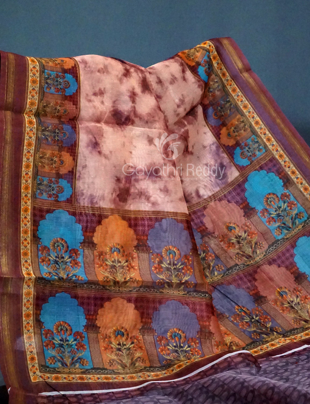 Shades of Light Peach And Onion Colour Shibori Print Semi Chanderi Saree By Gayathri Reddy Designer Studio