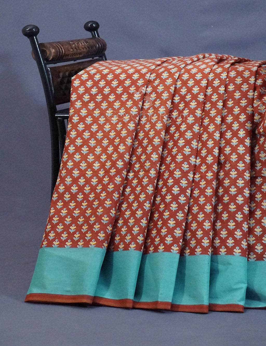 Rust Colour Bagroo Print Pure Mulmul Cotton Saree By Gayathri Reddy Designer Studio