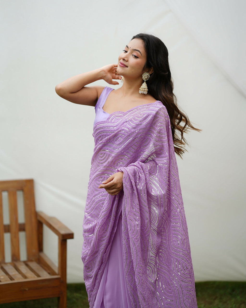 Vamsee Trending Sequins .2 Purple Georgette Saree