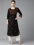 ADA Women Black & Orange Ethnic Motifs Embroidered Chikankari Kurta