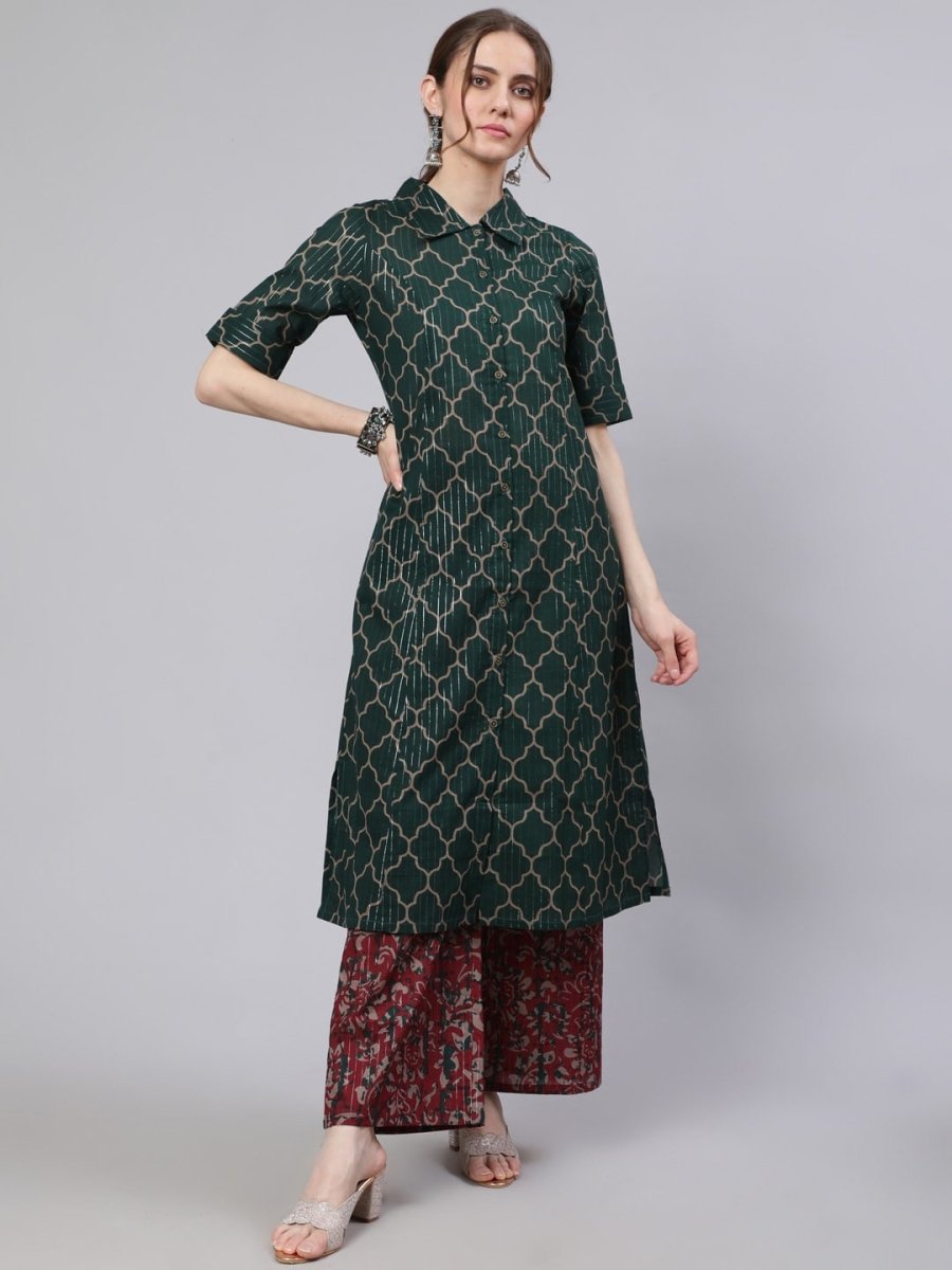 Aks Geometric Printed Pathani Cotton Kurta