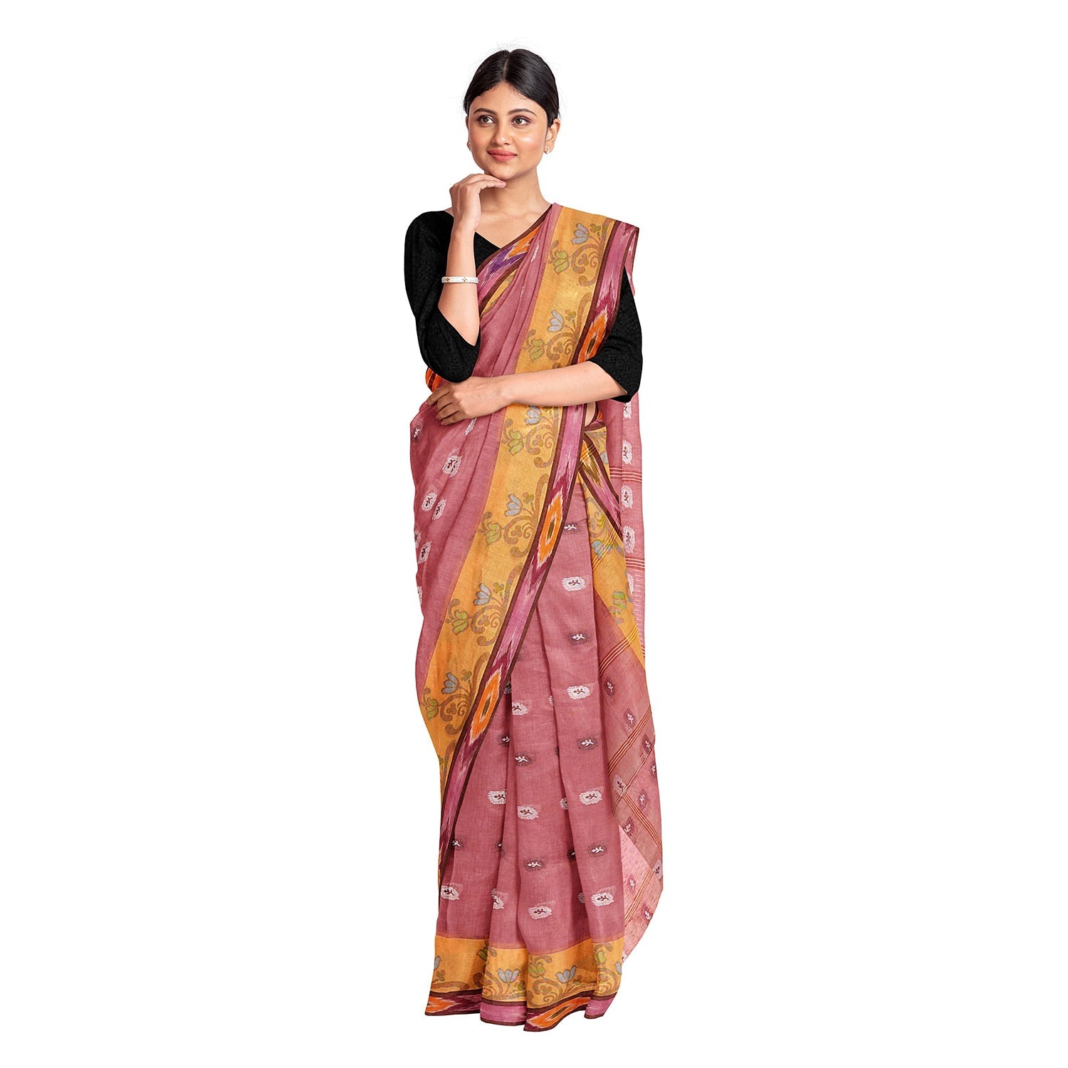 Exclusive Collection 100% Pure Cotton Mauve Tant Saree With Hand Weaving Work