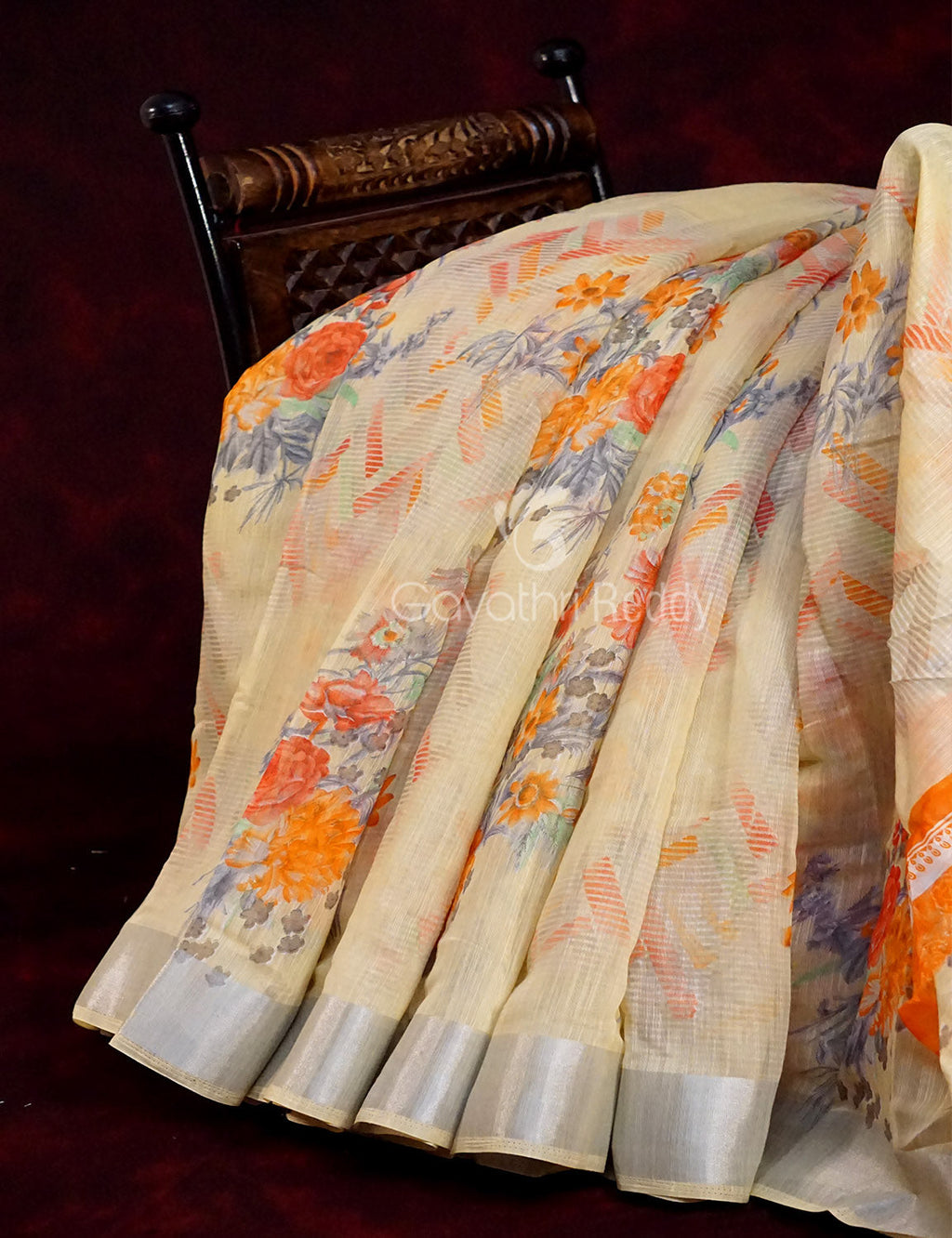 Light Wheat Colour Floral Print Semi Chanderi Saree By Gayathri Reddy Designer Studio