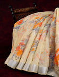 Light Wheat Colour Floral Print Semi Chanderi Saree By Gayathri Reddy Designer Studio