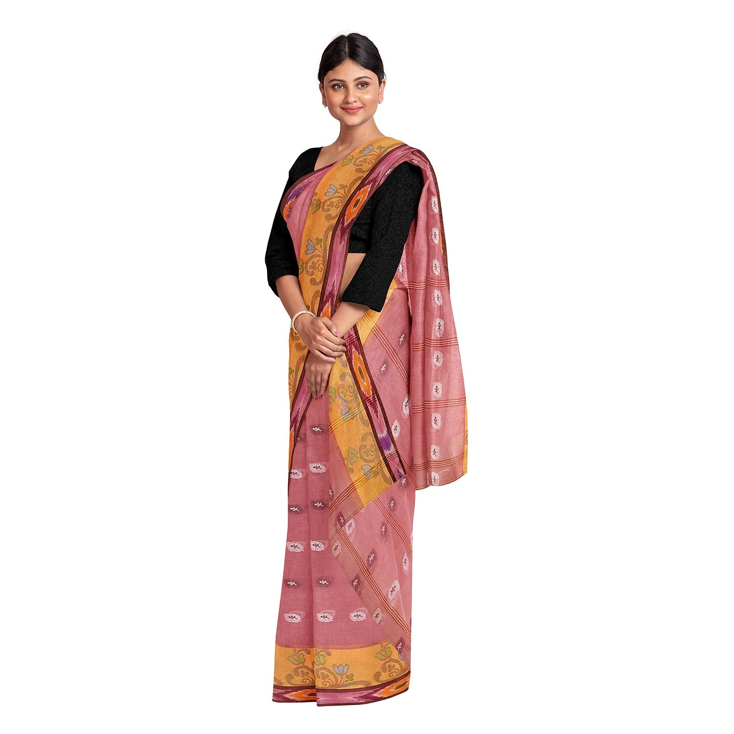 Exclusive Collection 100% Pure Cotton Mauve Tant Saree With Hand Weaving Work