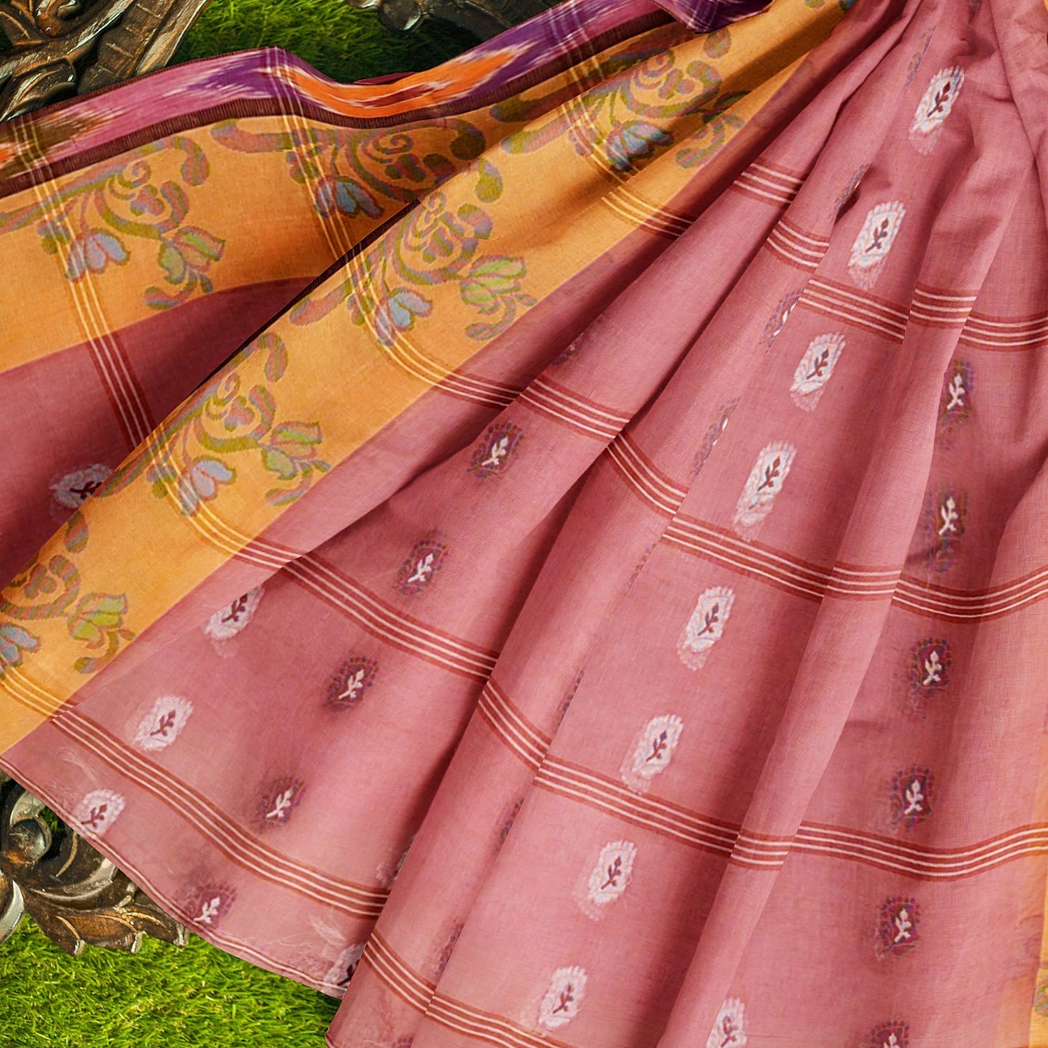 Exclusive Collection 100% Pure Cotton Mauve Tant Saree With Hand Weaving Work