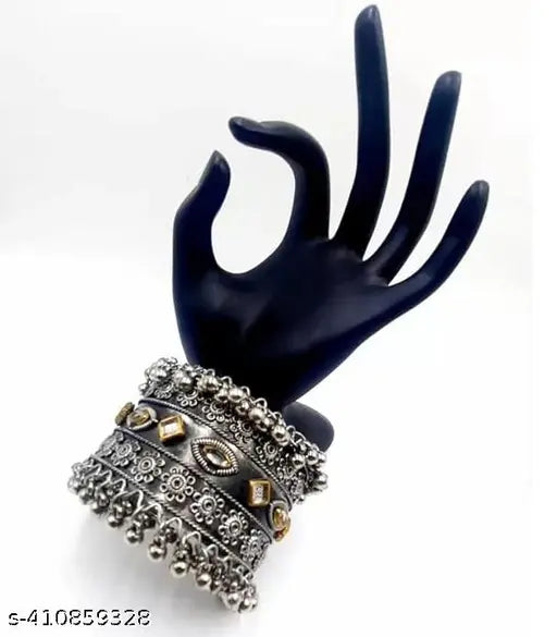 Tehzeeb Creations Women's Oxidised Afghani Style Bangle (Kadha) With Ghungroo