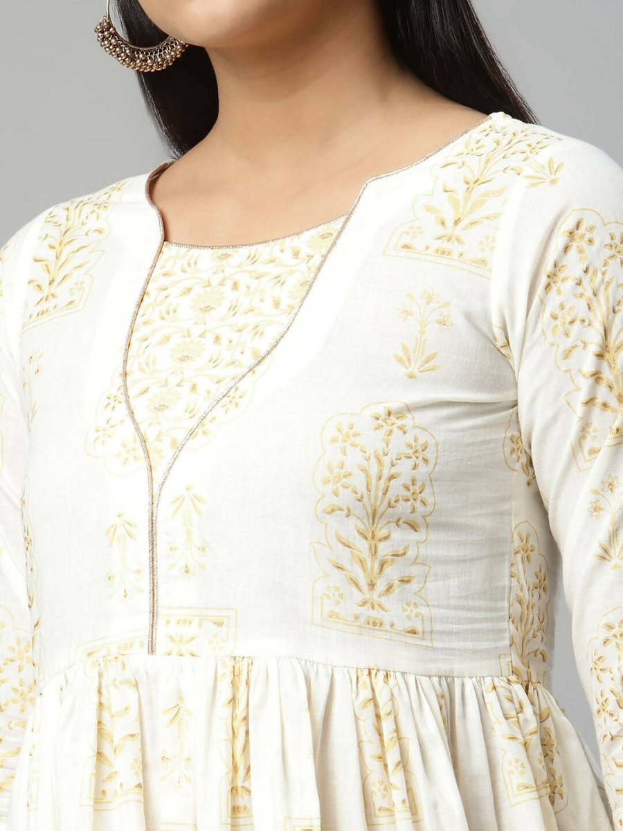 Ahalyaa Women Off White Beautiful Pure Cotton Printed Tunic