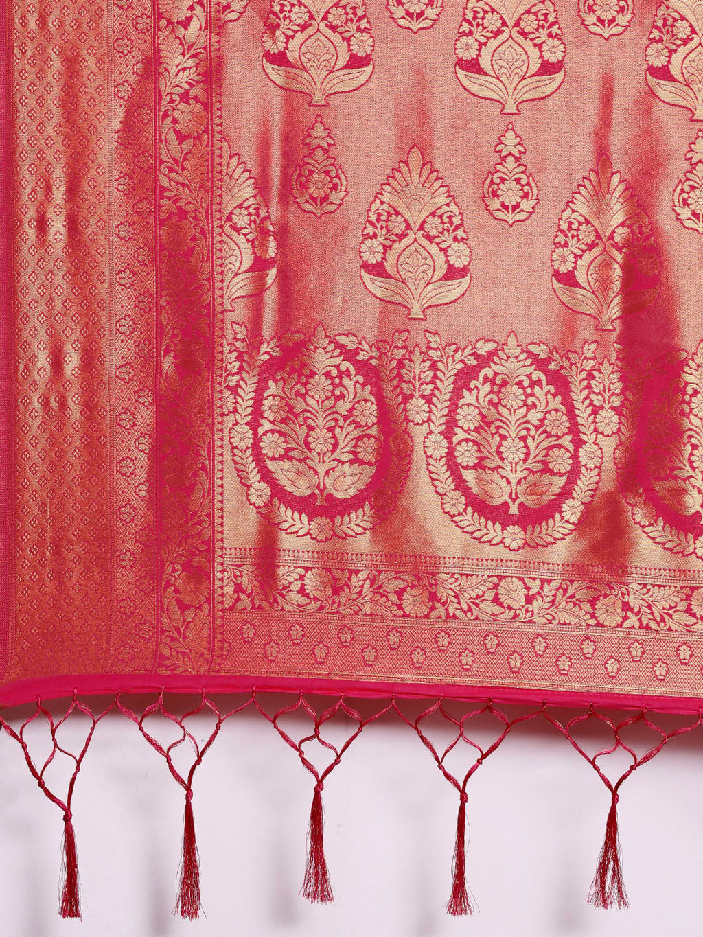 Saree Mall Pink Ethnic Motifs Zari Silk Blend Banarasi Saree