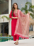 The52 Women's Beautiful Rayon Embroidery work Straight Kurta with Pant and Dupatta Set