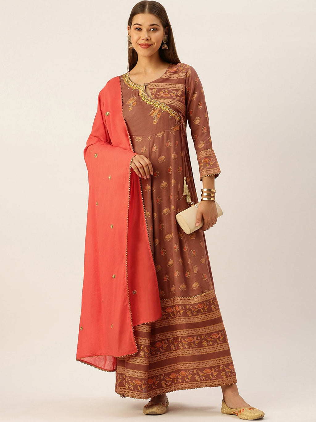 HERE&NOW Women Embroidered Regular Sleeves Kurta with Dupatta