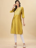 HERE&NOW Yellow Woven Design Mirror Work Straight Kurta