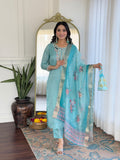 The52 Women's Viscose Embroidery work Straight Kurta with Pant and Dupatta Set
