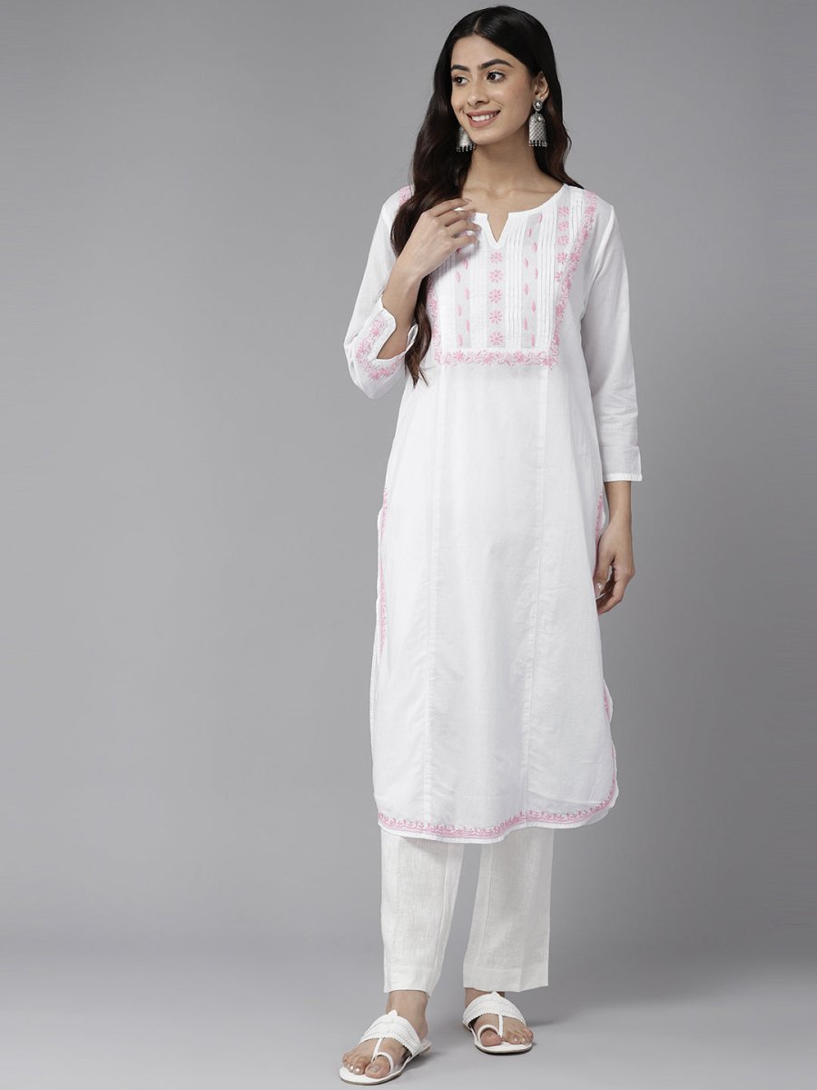 ADA Ethnic Motifs Embroidered Chikankari Cotton Kurta