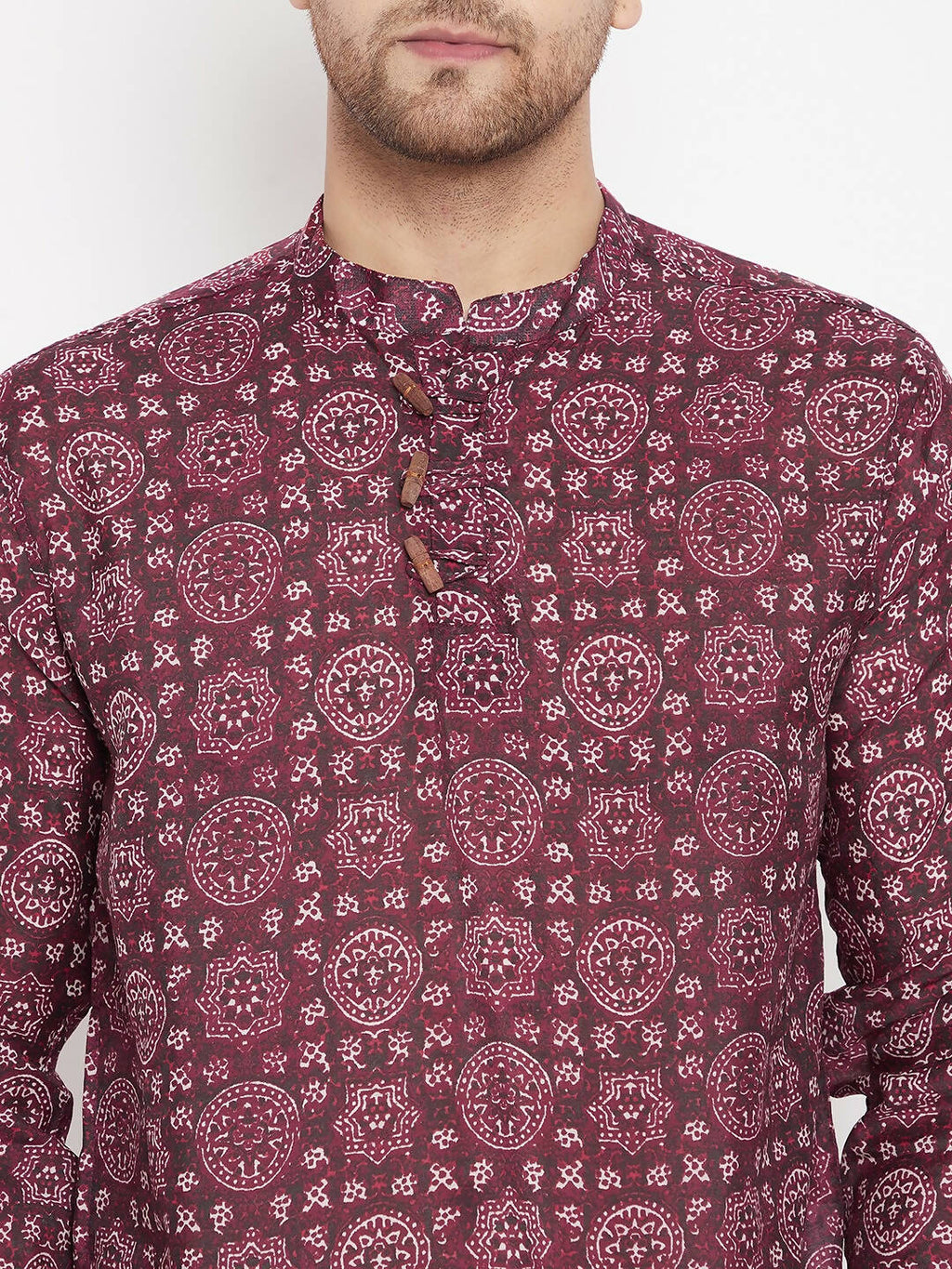 Even Apparels Maroon Pure Cotton Men's Kurta With Slit Neckline