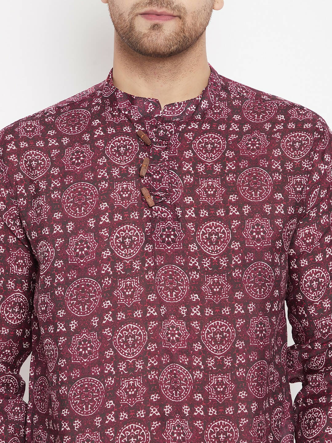 Even Apparels Maroon Pure Cotton Men's Kurta With Slit Neckline