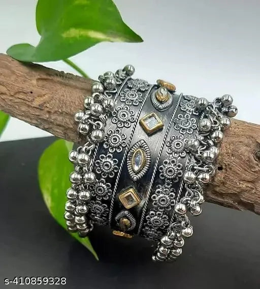 Tehzeeb Creations Women's Oxidised Afghani Style Bangle (Kadha) With Ghungroo
