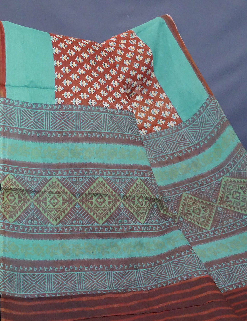 Rust Colour Bagroo Print Pure Mulmul Cotton Saree By Gayathri Reddy Designer Studio