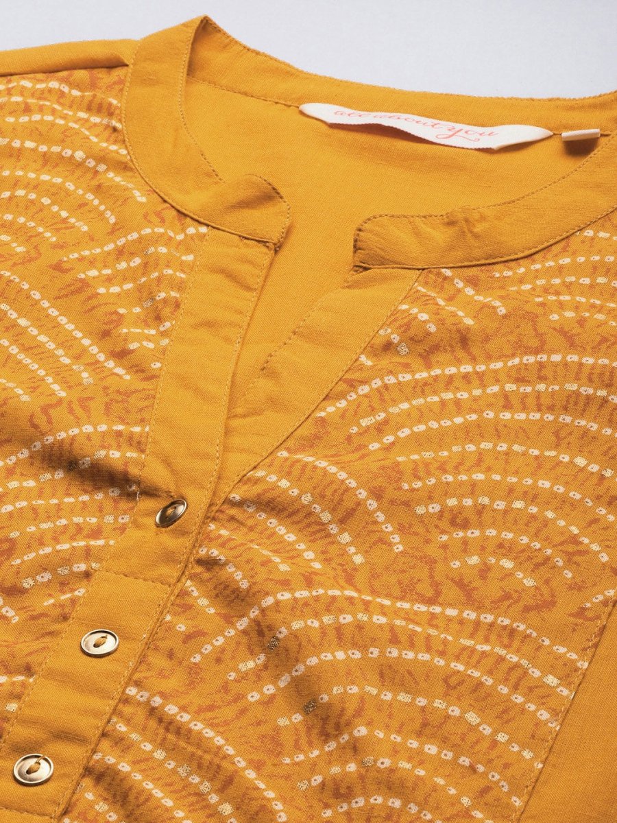 All About You Women Yellow Bandhani Yoke Design Pure Cotton Kurta