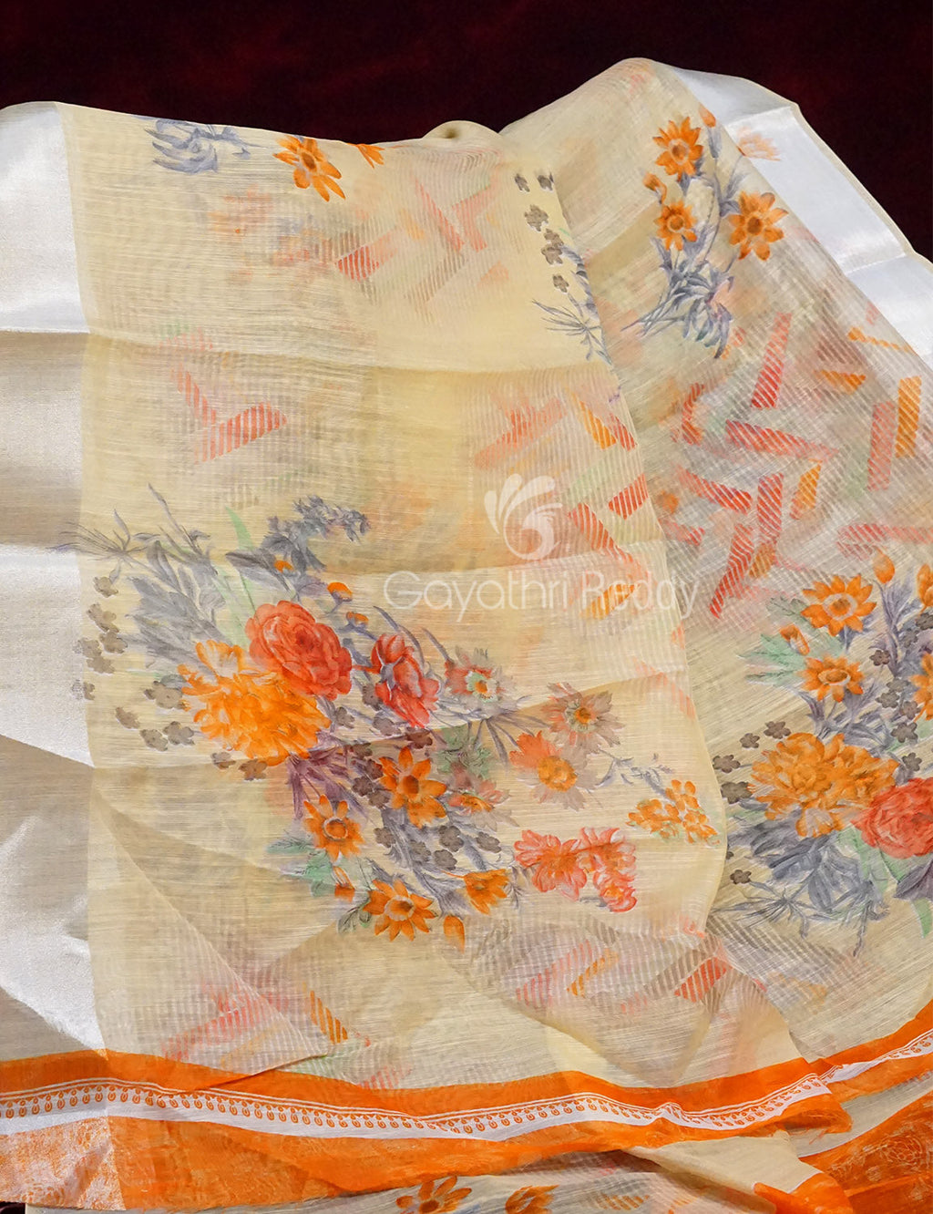 Light Wheat Colour Floral Print Semi Chanderi Saree By Gayathri Reddy Designer Studio