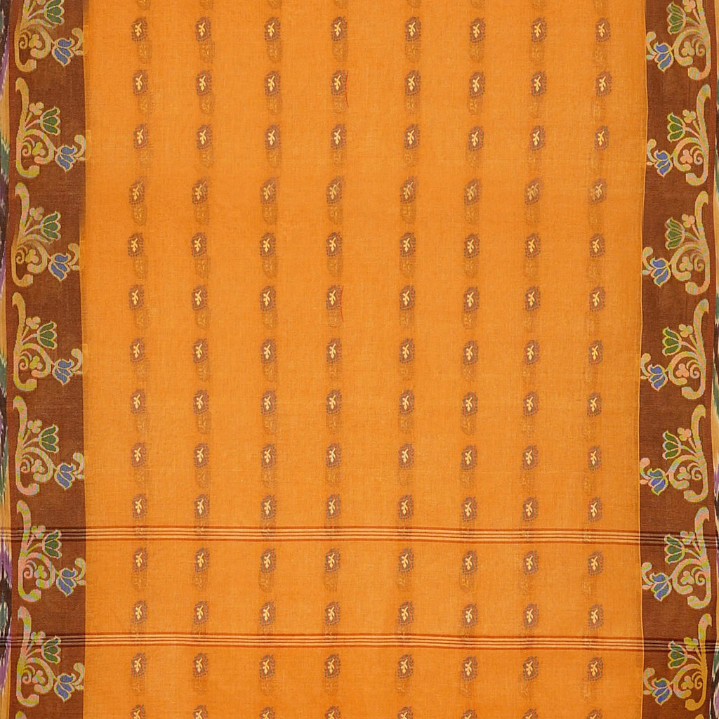 Exclusive Collection 100% Pure Cotton Orange Tant Saree With Hand Weaving Work