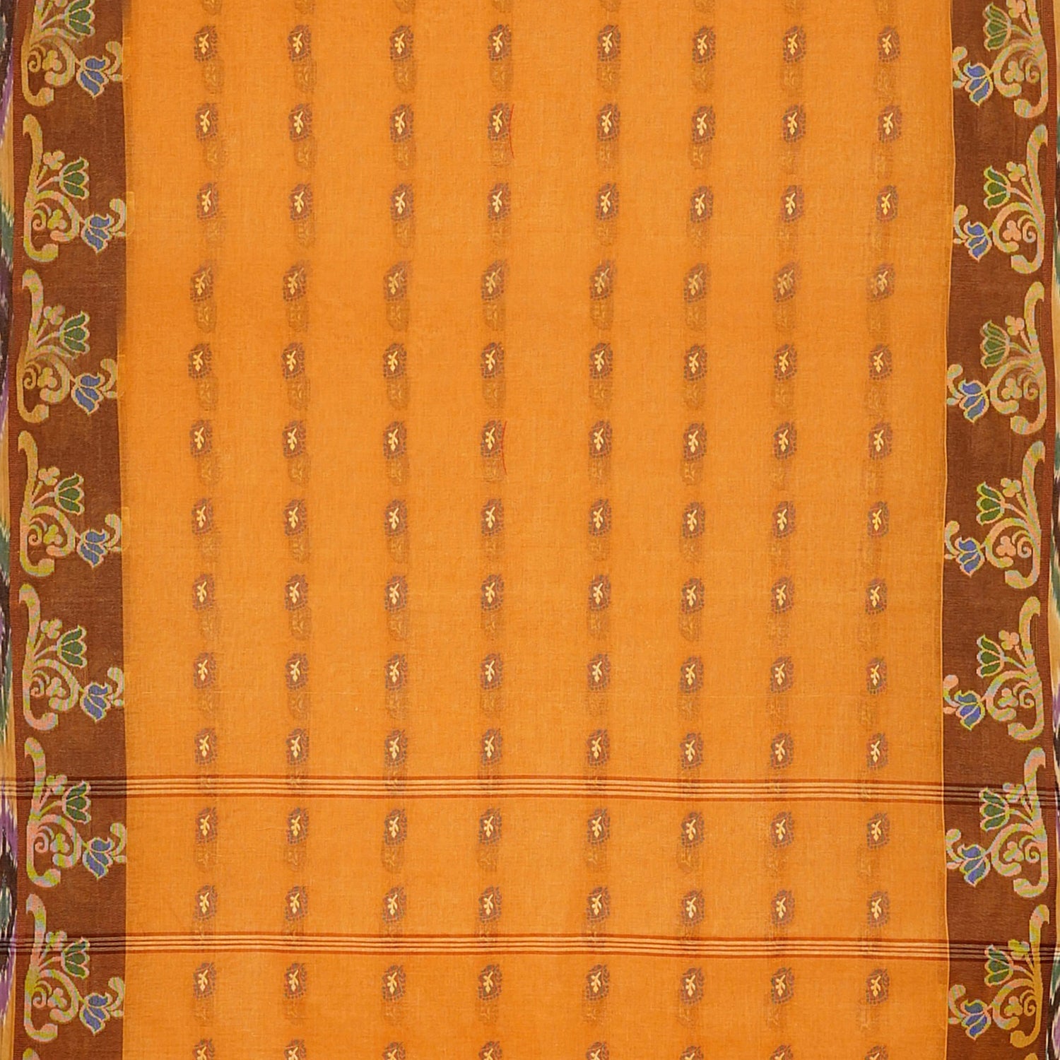 Exclusive Collection 100% Pure Cotton Orange Tant Saree With Hand Weaving Work