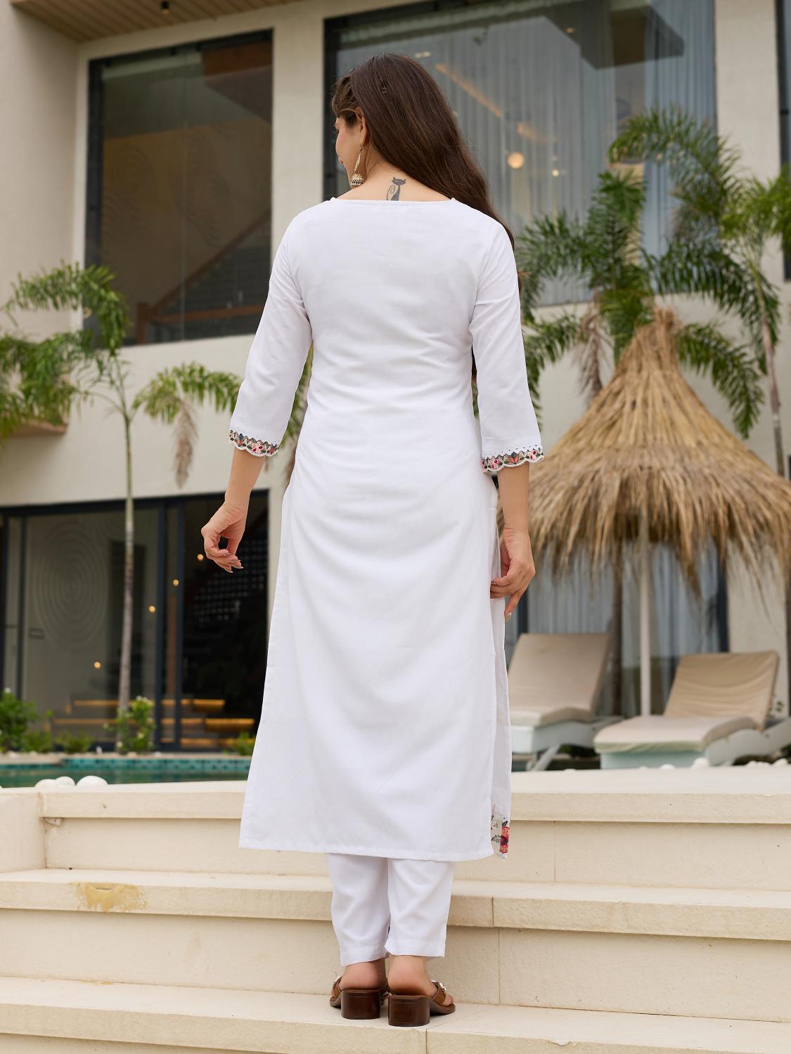 The52 Thread work on Viscose Fabric Straight Kurta, Pant and Dupatta Set