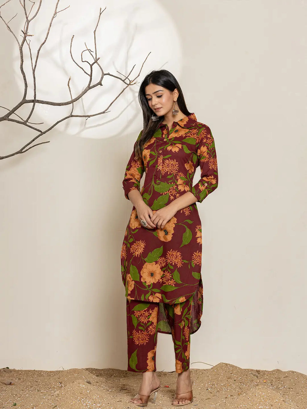 Yufta Maroon Cotton Co-Ord Set