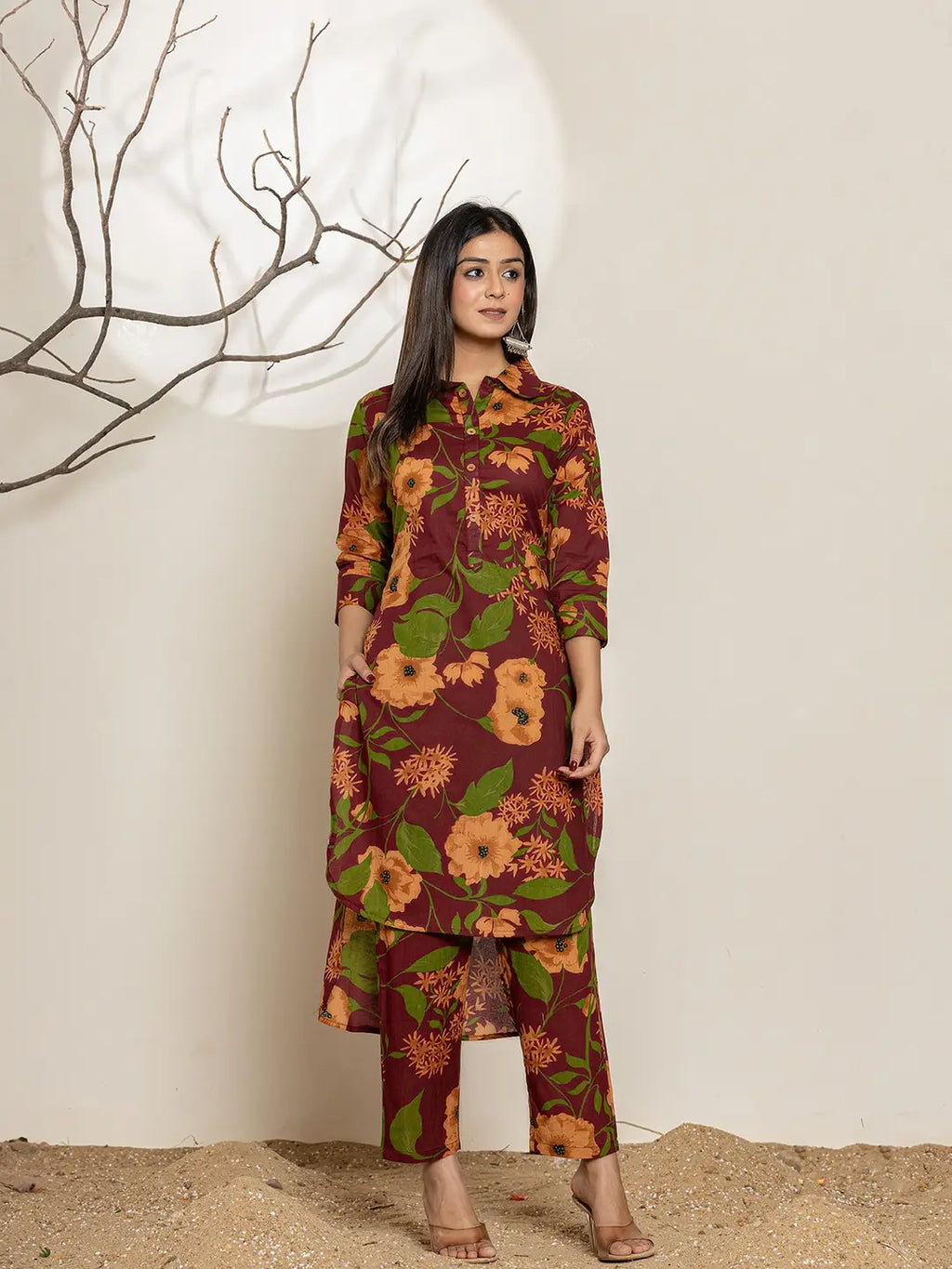 Yufta Maroon Cotton Co-Ord Set