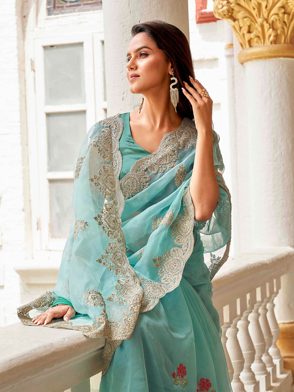 Tikhi Imli Ethnic Motifs Embroidery Organza Heavy Work Saree