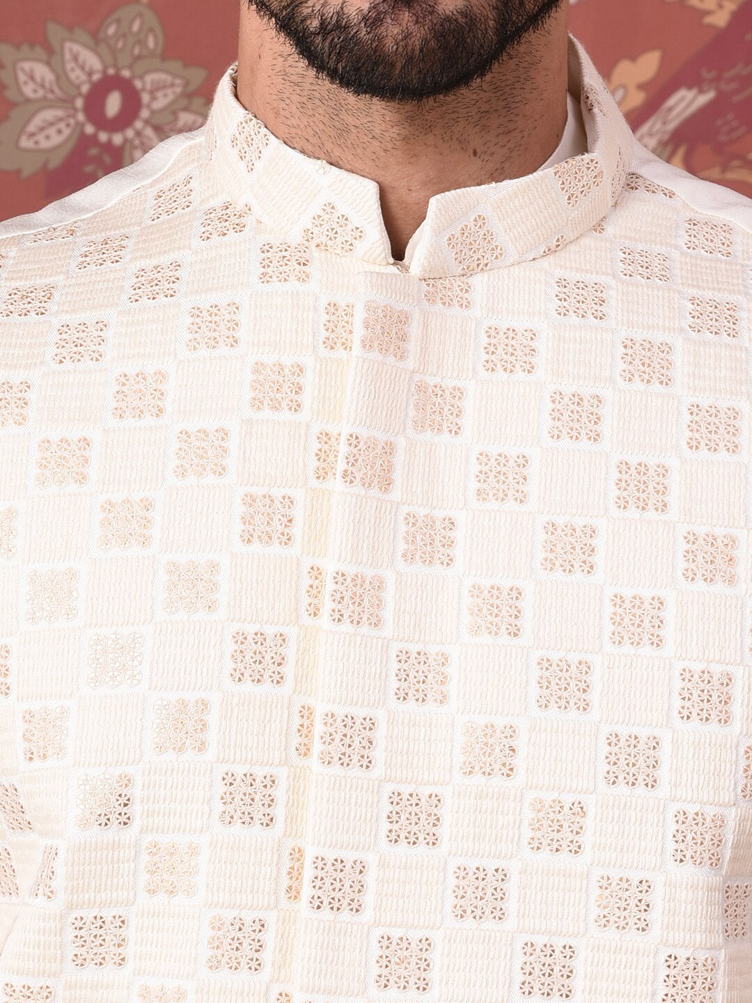 House of Pataudi Straight Kurta With Churidar & Embroidered Nehru Jacket
