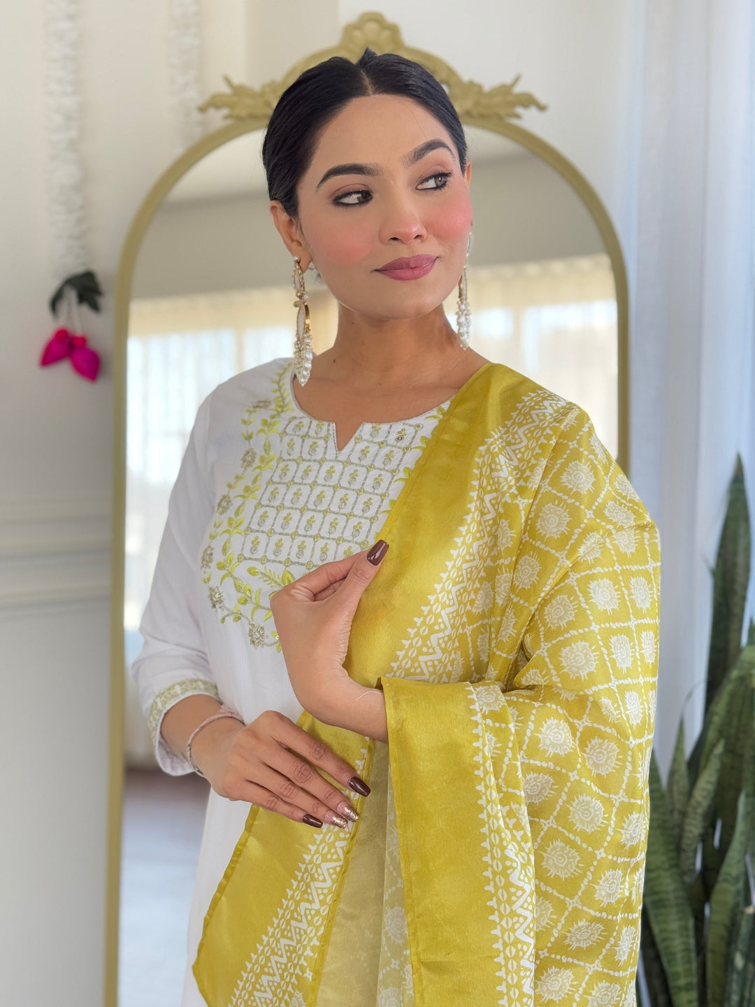 The52 Women's Beautiful Viscose Embroidery work Straight Kurta with Pant and Dupatta Set