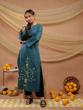 Yufta Teal Blue Hand Floral Print Cotton Straight Kurta