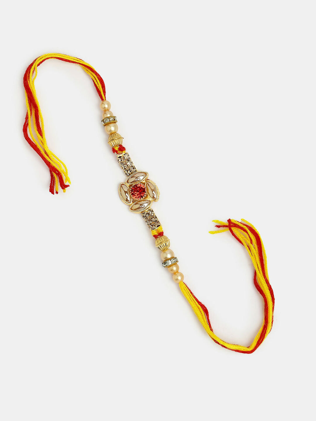 NVR Women & Men Set of 2 Red & Gold-Toned Stone-Studded Bhaiya Bhabhi Rakhi With Roli Chawal