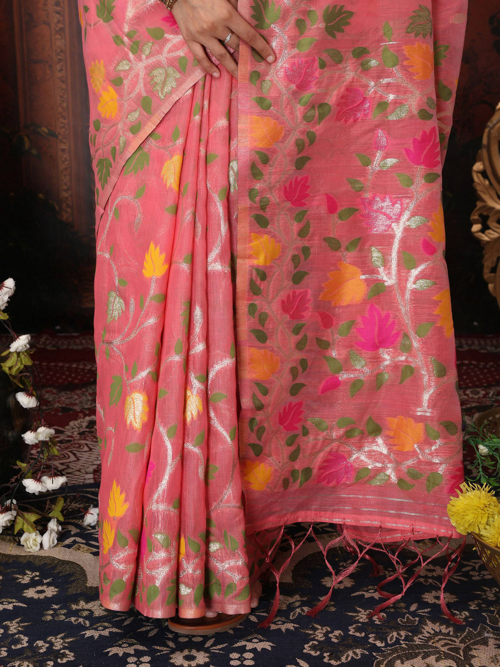 Shree Shyam Fashion Linen Cotton Pink Saree