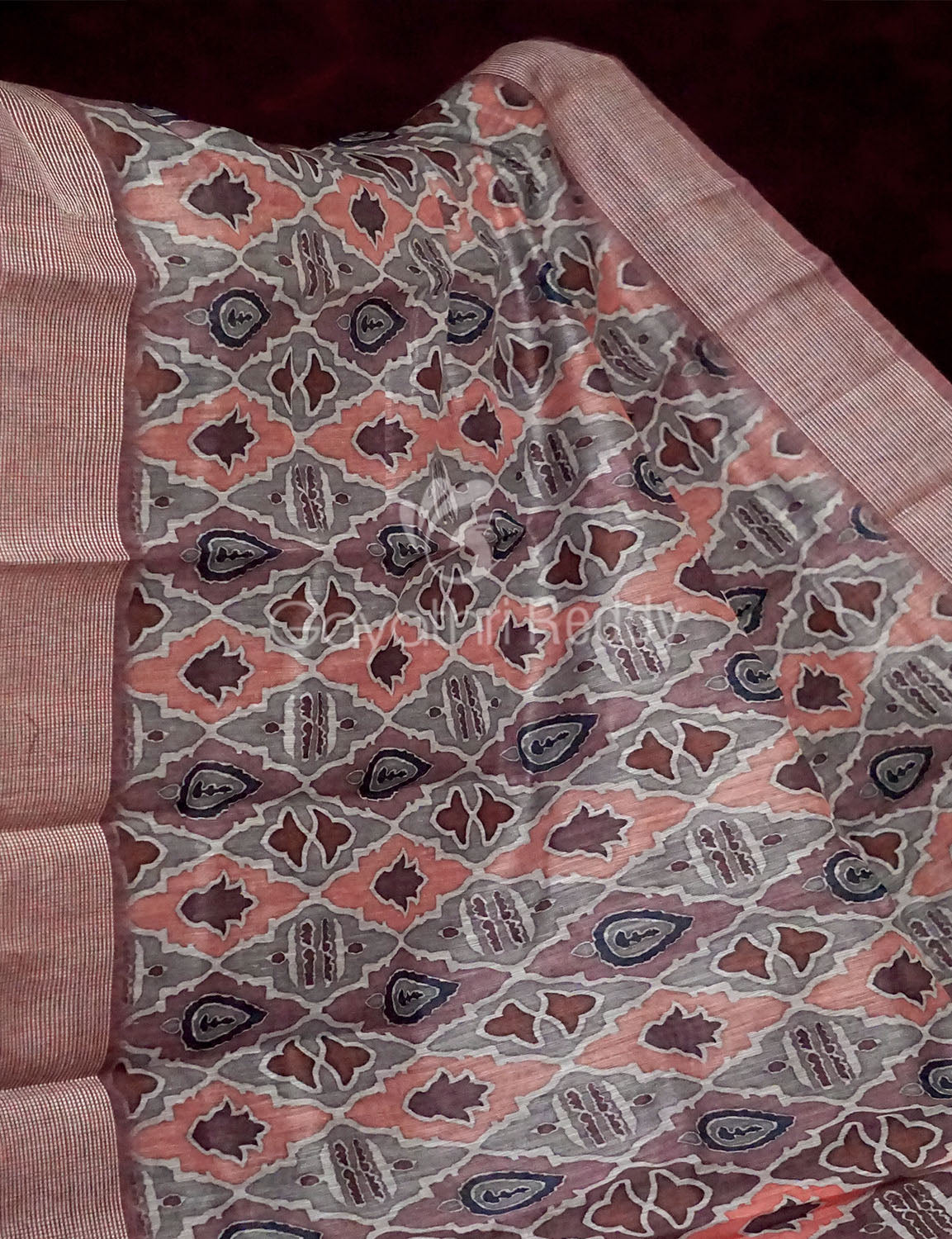 Grey And Peach Colour Ikat Design Semi Chanderi Saree By Gayathri Reddy Designer Studio