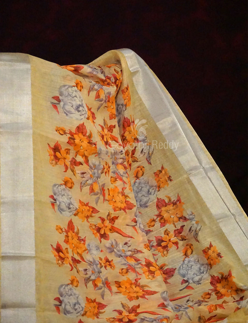 Light Beige Colour Floral Design Semi Chanderi Saree By Gayathri Reddy Designer Studio