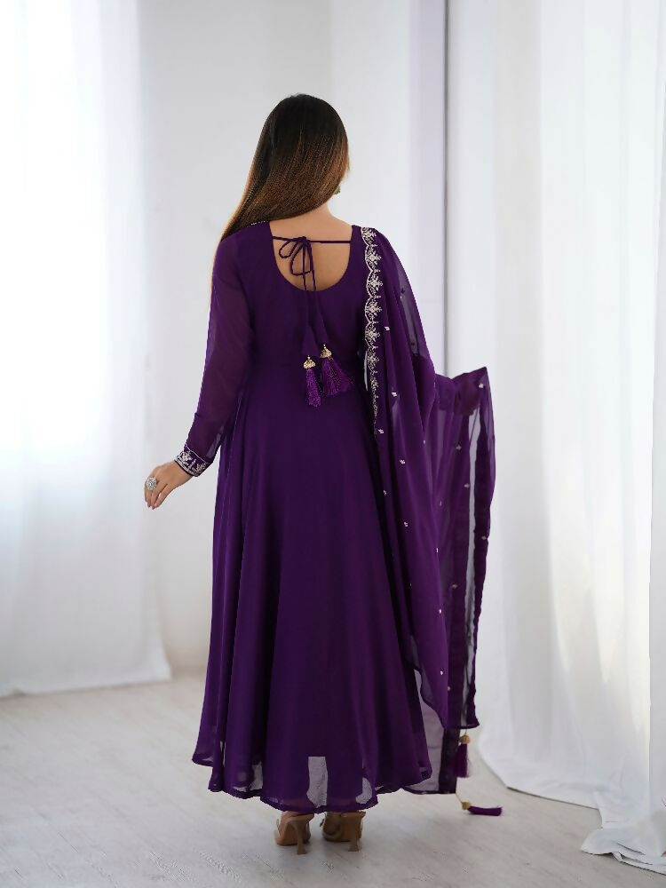 Joban Fashion Purple Kurta Set Georgette Sequence Embroidery Work