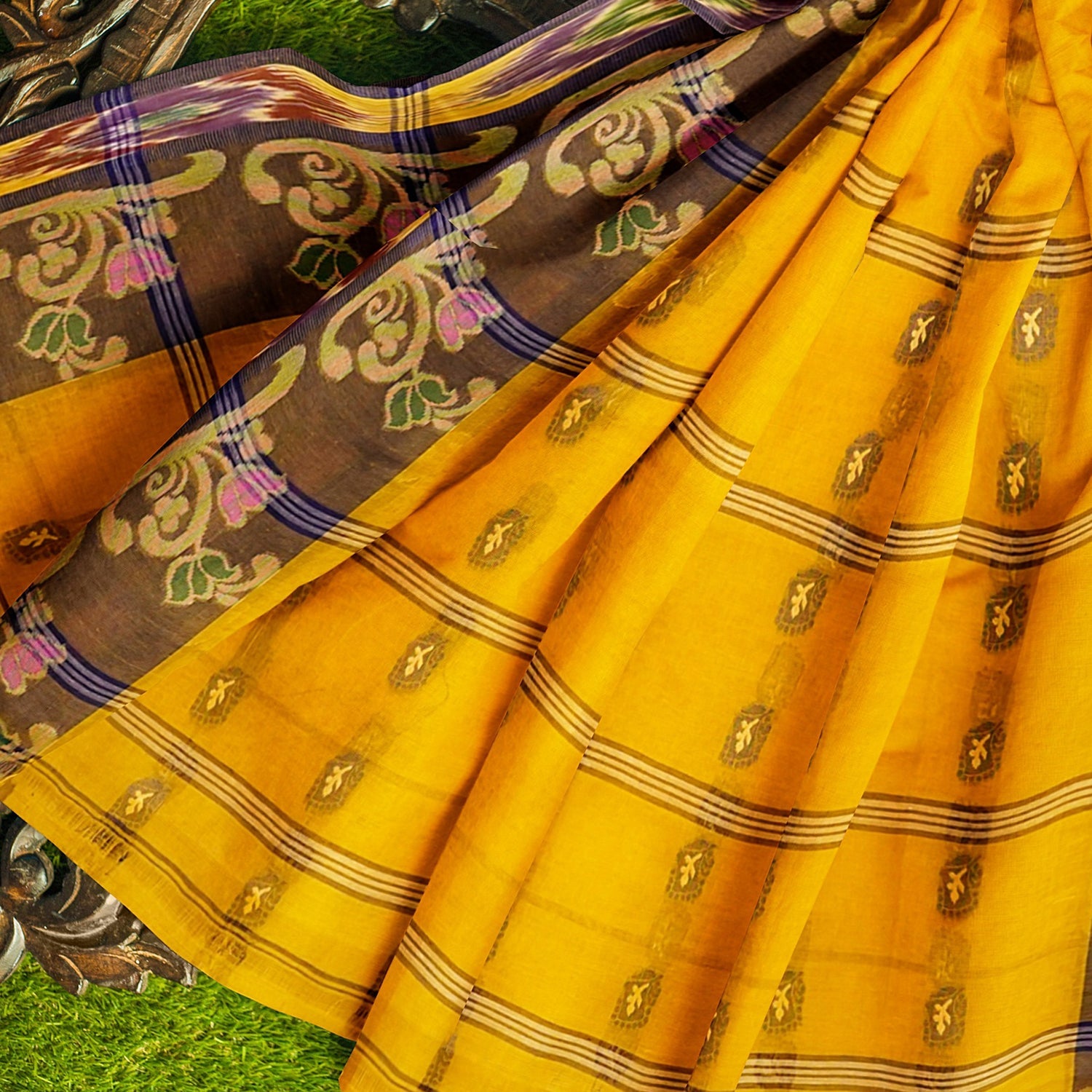 Exclusive Collection 100% Pure Cotton Golden Yellow Tant Saree With Hand Weaving Work